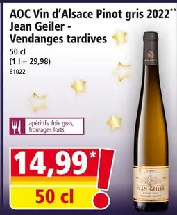 Norma Jean geiler aoc vin d’alsace pinot gris 2022 vendanges tardives offre
