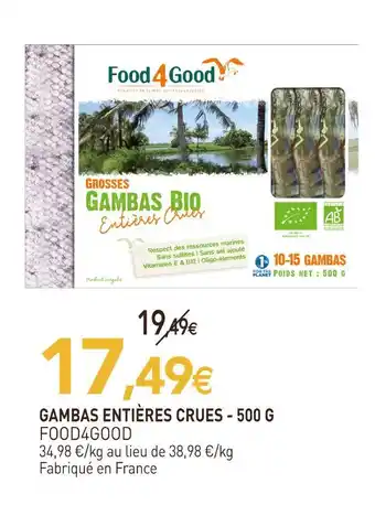 naturéO Food4good grosses gambas bio entières crues offre