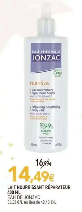 naturéO Eau de jonzac lait nourrissant réparateur 400 ml offre