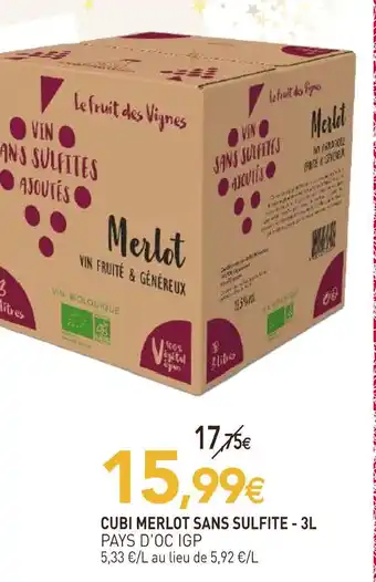 naturéO Cubi merlot sans sulfite offre