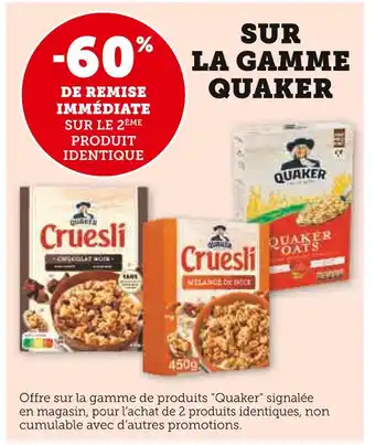 U Express Quaker -60% de remise immédiate sur le 2ème produit identique sur la gamme quaker offre