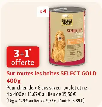 Maxi Zoo Select gold 3+1 offerte sur toutes les boîtes select gold offre