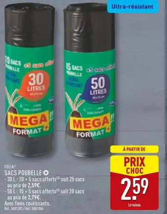 ALDI Folia sacs poubelle 30 litres offre