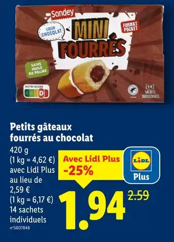 Lidl Sondey petits gâteaux fourrés au chocolat offre