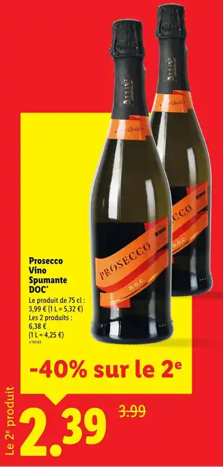 Lidl Prosecco vino spumante doc offre