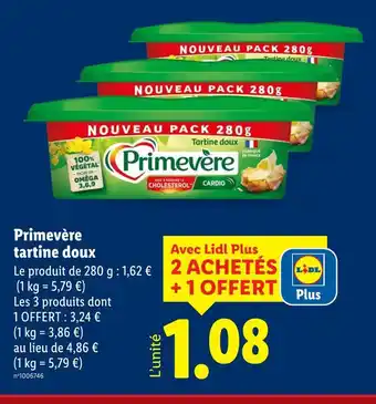 Lidl Primevère tartine doux offre