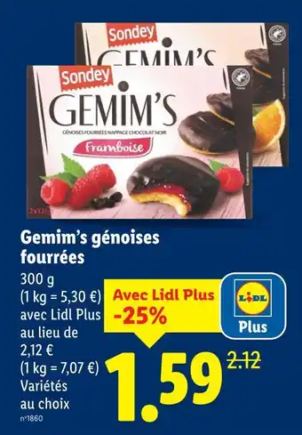Lidl Sondey gemim’s génoises fourrées offre