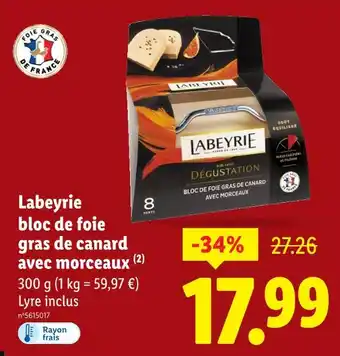 Lidl Labeyrie bloc de foie gras de canard avec morceaux offre
