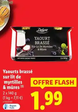 Lidl Deluxe yaourt brassé sur lit de myrtilles & mûres offre
