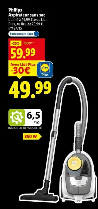 Lidl Philips aspirateur sans sac offre