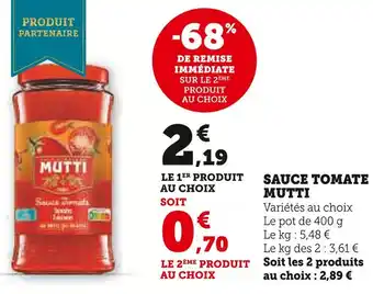 Super U Mutti sauce tomate offre