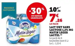Super U Lactel lait uht sans lactose 1,2% mg matin léger offre