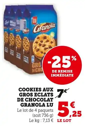 Super U Lu cookies aux gros éclats de chocolat granola offre