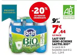 Super U Lactel lait uht demi-écrémé bio offre