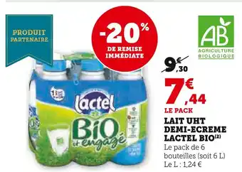 Super U Lactel lait uht demi-écrémé bio offre