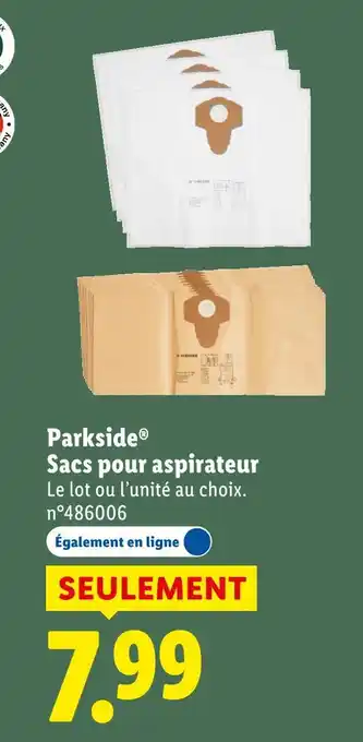 Lidl Parkside sacs pour aspirateur offre