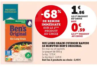 Super U Ben's original riz long grain cuisson rapide 10 minutes offre