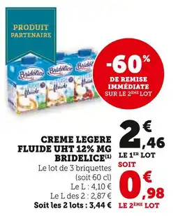 Super U Bridelice crème légère fluide uht 12% mg offre