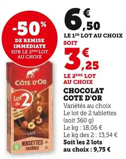 Super U Cote d'or chocolat offre