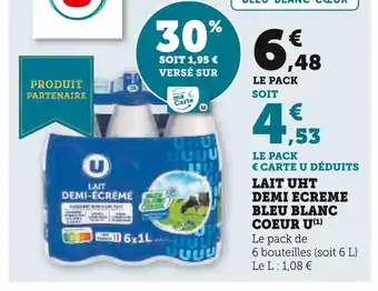 Super U U lait uht demi ecreme bleu blanc coeur offre