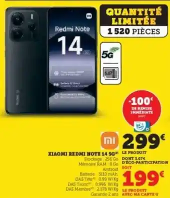 Super U Xiaomi redmi note 14 5g offre