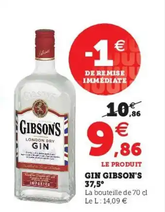 Super U Gin Gibson's 37,5 offre