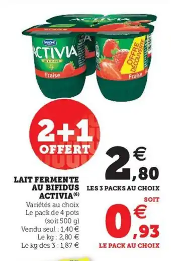 Super U Lait Fermente au Bifidus Activia offre