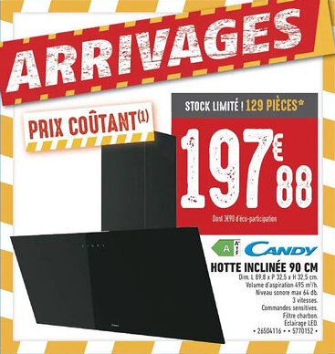 Brico Cash CANDY Hotte inclinée 90 cm offre