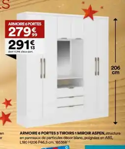 BUT Armoire 6 portes 3 tiroirs 1 miroir aspen offre