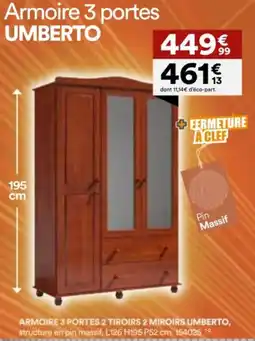 BUT Armoire 3 portes 2 tiroirs 2 miroirs umberto offre