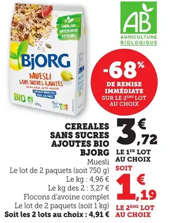 Bi1 BJORG Cereales sans sucres ajoutes bio offre