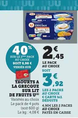 Bi1 U Yaourts A La grecque sur lit de fruits offre