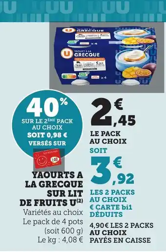 Bi1 U Yaourts A La grecque sur lit de fruits offre