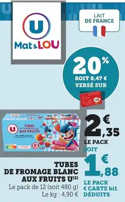 Bi1 U Tubes de fromage blanc aux fruits offre