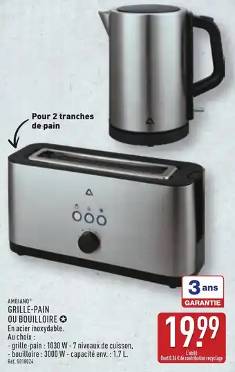 ALDI Ambiano grille-pain ou bouilloire offre