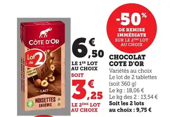 Bi1 COTE D'OR Chocolat offre