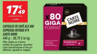 Netto Capsules de café alu x80 espresso intense n°9 carte noire offre