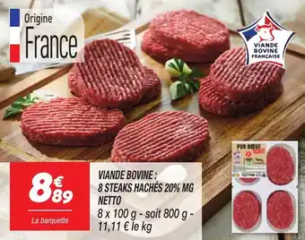 Netto Viande bovine 8 steaks hachés 20% mg netto offre
