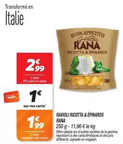 Netto Ravioli ricotta & épinards rana offre