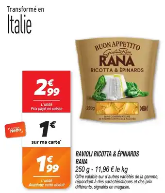 Netto Ravioli ricotta & épinards rana offre