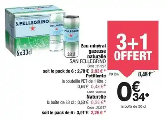 Promocash Eau minéral gazeuse naturelle san pellegrino offre