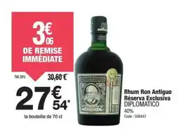 Promocash Rhum ron antiguo réserva exclusiva diplomatico offre