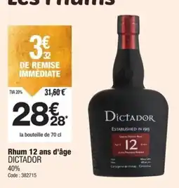 Promocash Rhum 12 ans d'âge dictador offre