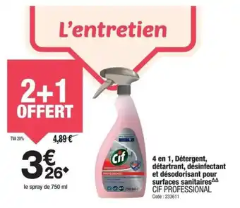 Promocash 4 en 1 détergent détartrant désinfectant et désodorisant pour surfaces sanitaires cif professional offre