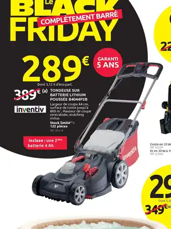 INVENTIV Tondeuse sur batterie lithium poussée b4044p2b
