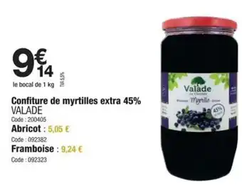 Promocash VALADE Confiture de myrtilles extra 45% offre