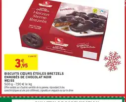 Intermarché WEISS Biscuits cœurs étoiles bretzels enrobés de chocolat noir offre