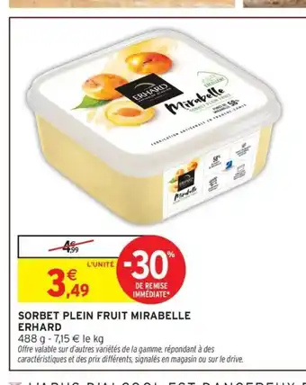 Intermarché MIRABELLE Sorbet plein fruit offre