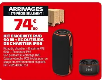 Brico Dépôt Kit enceinte rvb 60 w + ecouteurs de chantier ipx6 offre