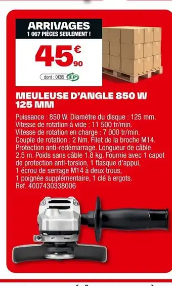 Brico Dépôt Meuleuse d'angle 850 w 125 mm offre